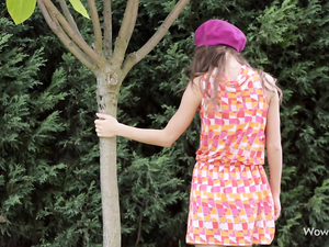 Teen Tease In The Garden Lifting Her Dress And Flashing