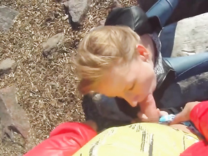Sexy Public BJ From A Blonde In A Leather Jacket